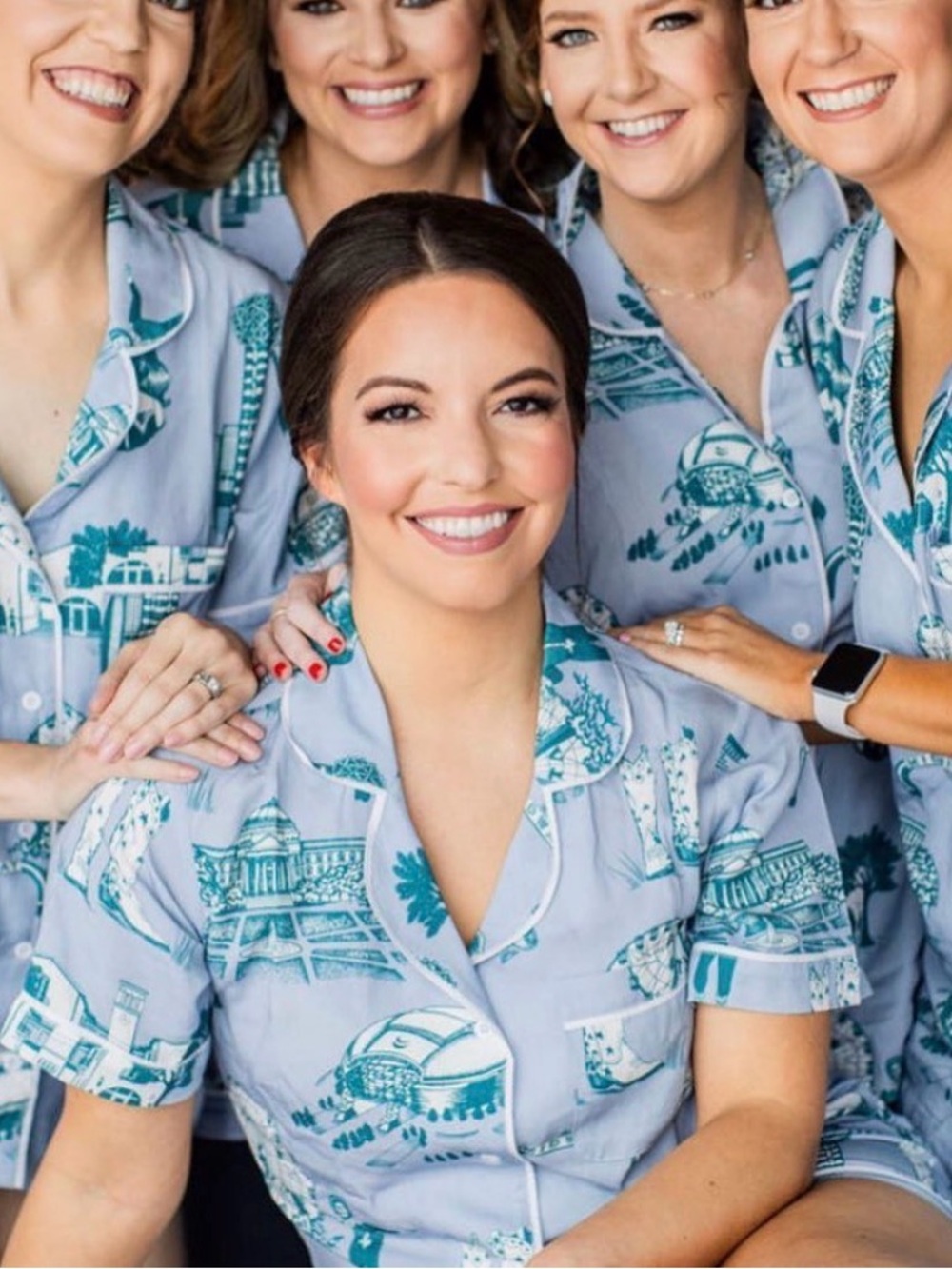 Short-Sleeve Scenic Print Pajama Top in Light Blue